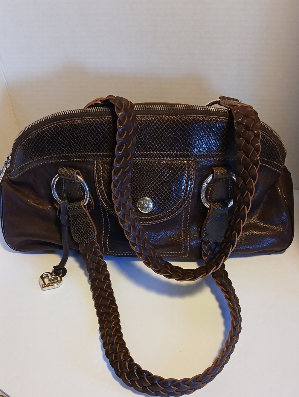Brighton Braided-Handle Women's Shoulder Bag in Dark Brown